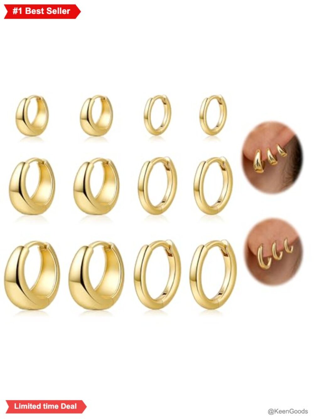 6 Pairs Small Gold Plated Huggie Hoop Earrings Hypoallergenic Cartilage Hoops